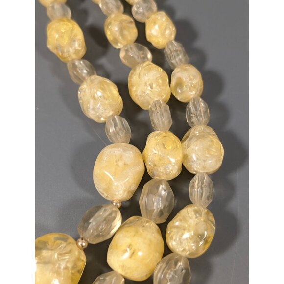 Vitnage Coro Butterscotch Yellow Lucite Bead Three Strand Neckalce Choker 16" - Picture 5 of 11